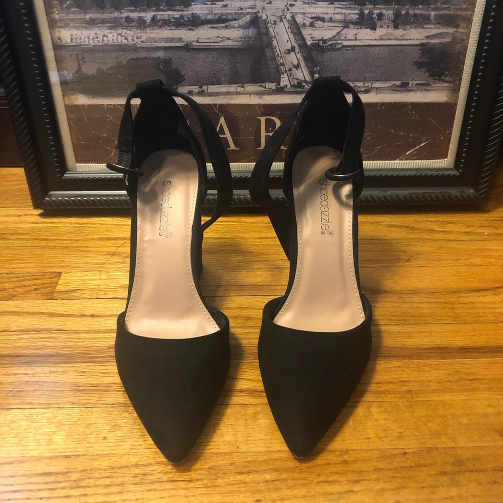 Shoedazzle Black High Heels W/ Ankle Strap Size 7